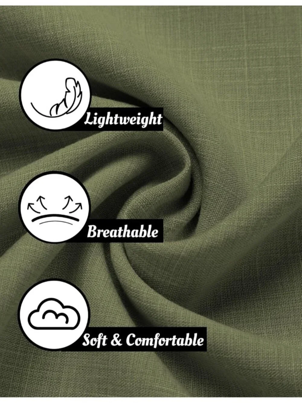 Men's Olive Green Beach Linen Short Sleeve Casual Shirts Imported Button Down